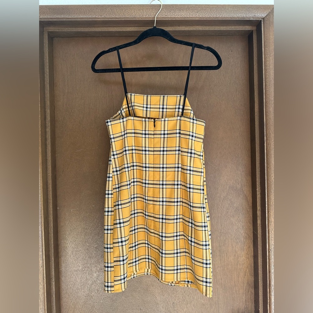 Yellow plaid mini dress - Picture 3 of 4